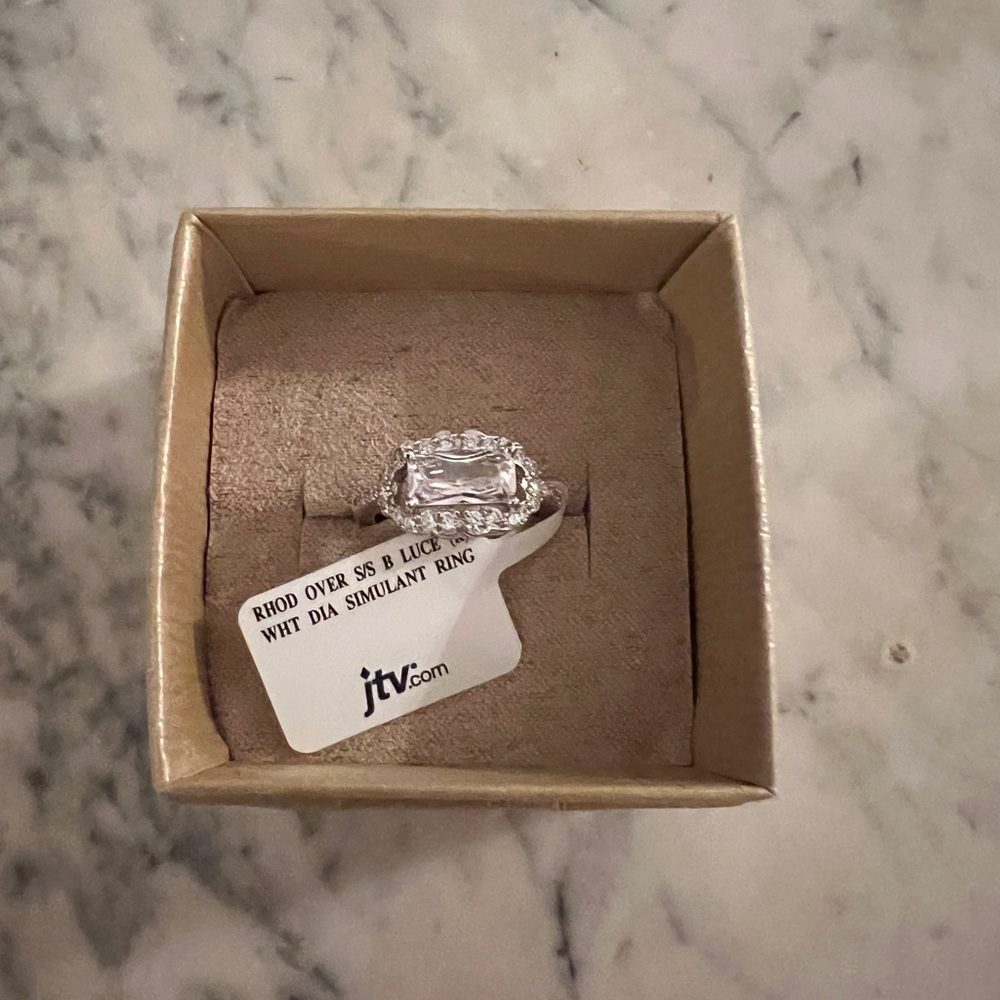 RHOD OVER S/S B LUCE WHT DIA SIMULANT RING
